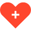 Icone coeur rouge avec un plus blanc au centre