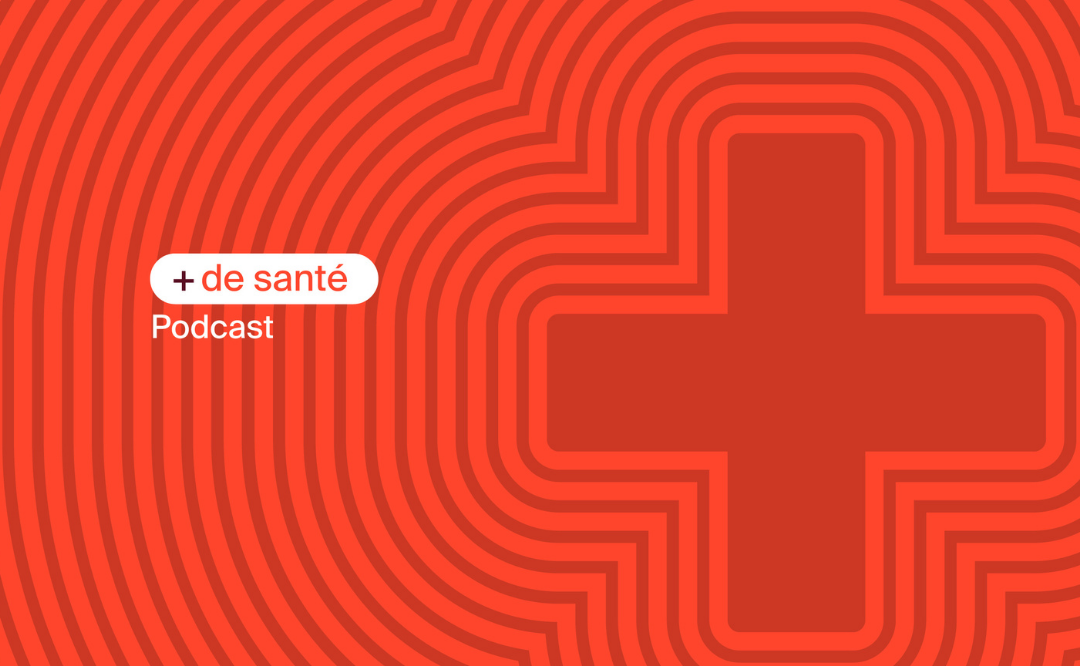 Logo croix rouge sur fond rouge, podcast plus de santé GSE