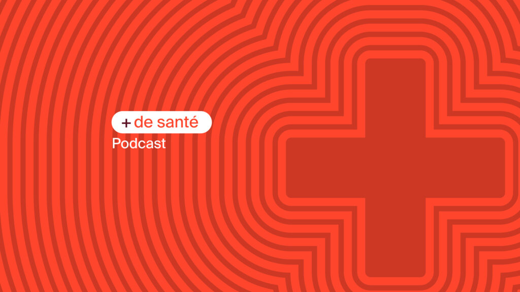 Logo de croix sur fond rouge plus de santé podcast