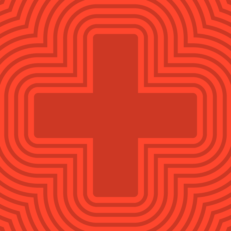 Logo de croix sur fond rouge plus de santé podcast