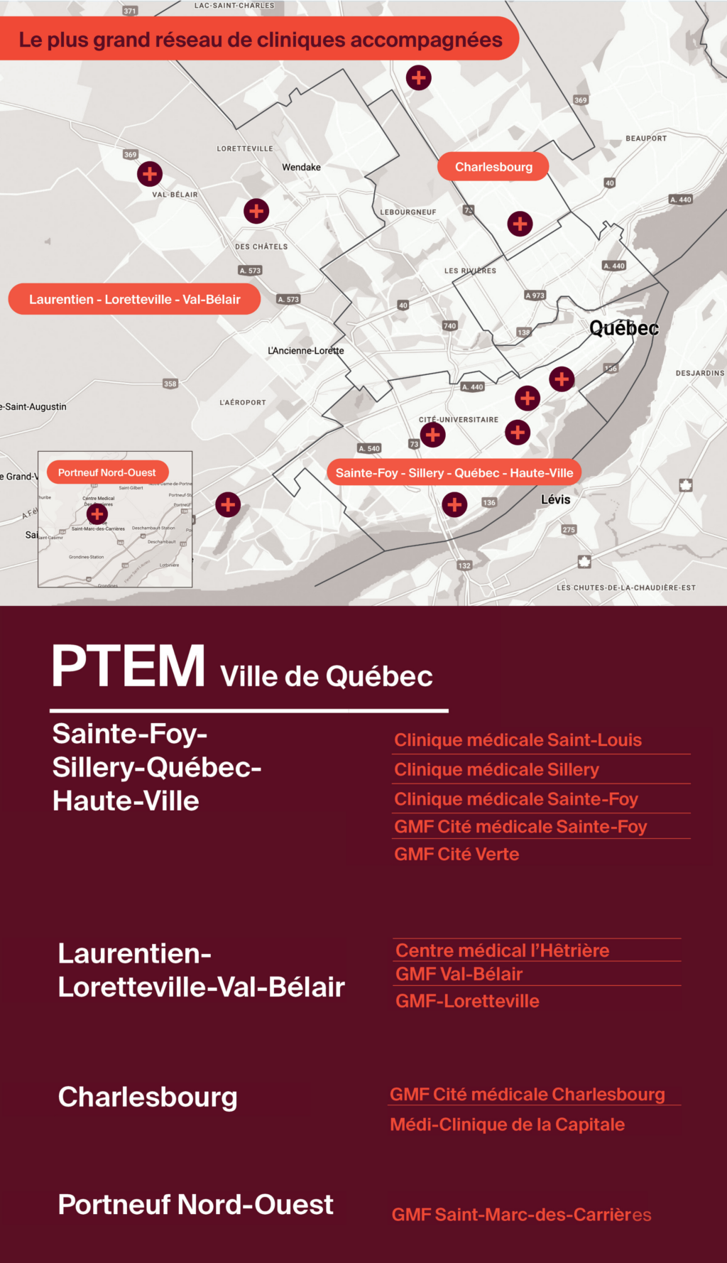 Carte des cliniques du reseau GSE dans la ville de Quebec_mobile
