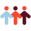 Icone trois bonhommes qui se tiennent par la main pour représenter la collaboration